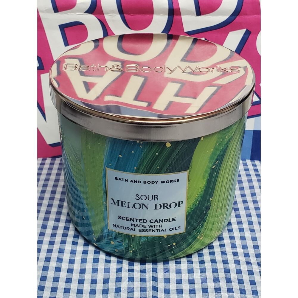 BBW Sour Melon Drop Large 3 Wick Candle Home Fragrance Decor